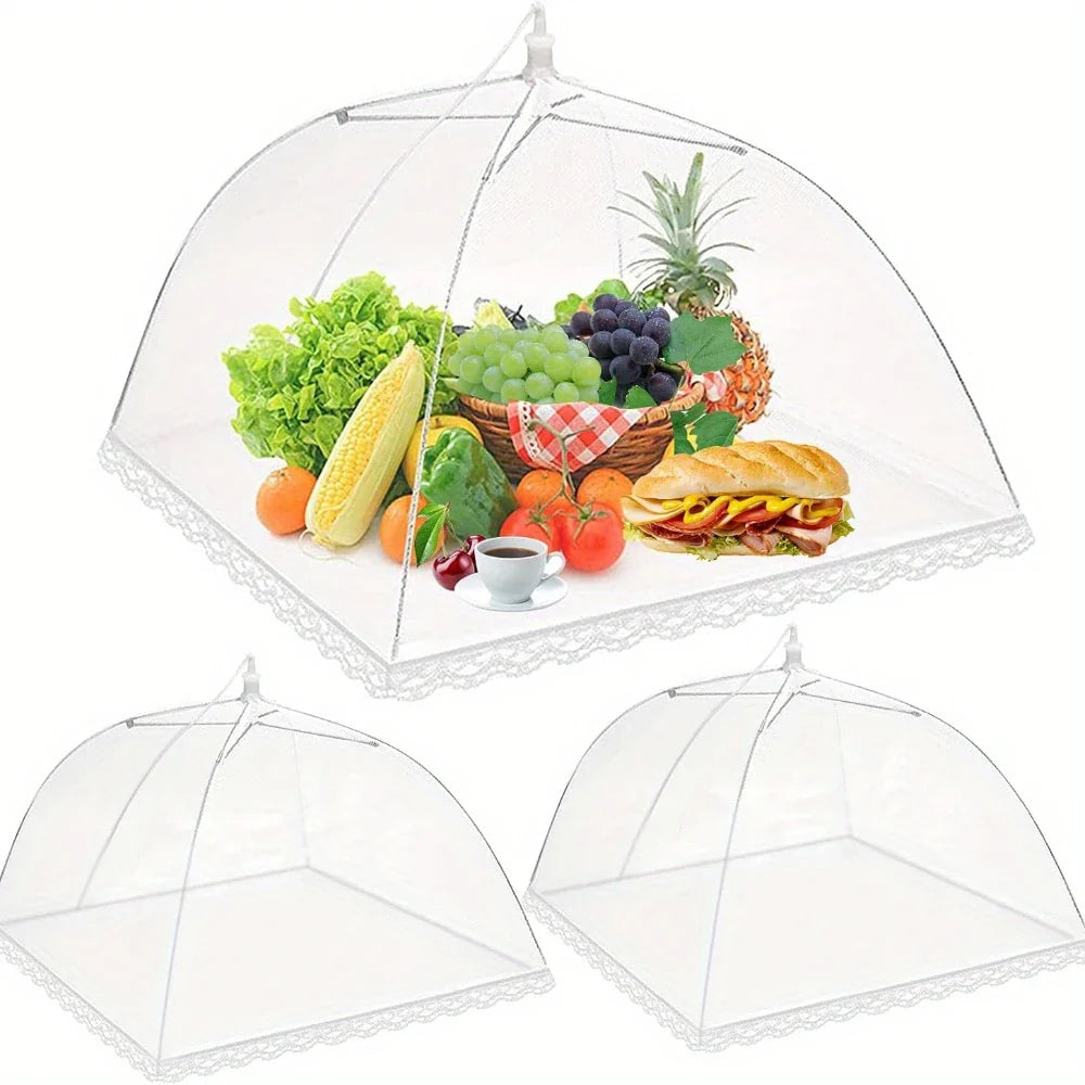 Portable Umbrella Style Food Cover Anti Mosquito with Lace 60cm x 60cm