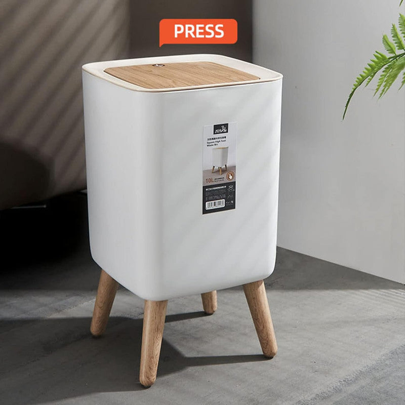 Dustbin High Foot with Lid Large Capacity Press Type Waste Bin Garbage Container Plastic Trash Can