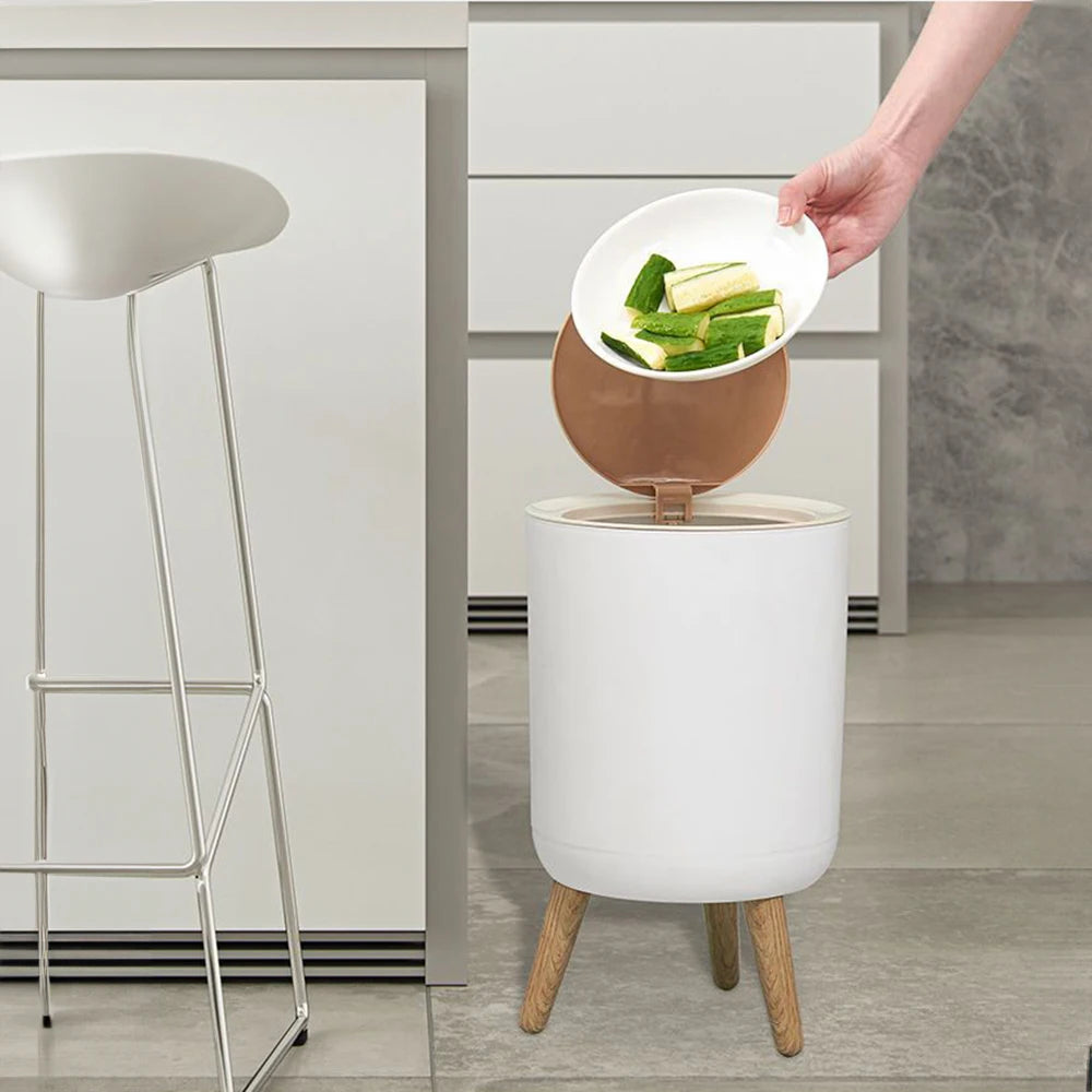 Dustbin High Foot with Lid Large Capacity Press Type Waste Bin Garbage Container Plastic Trash Can
