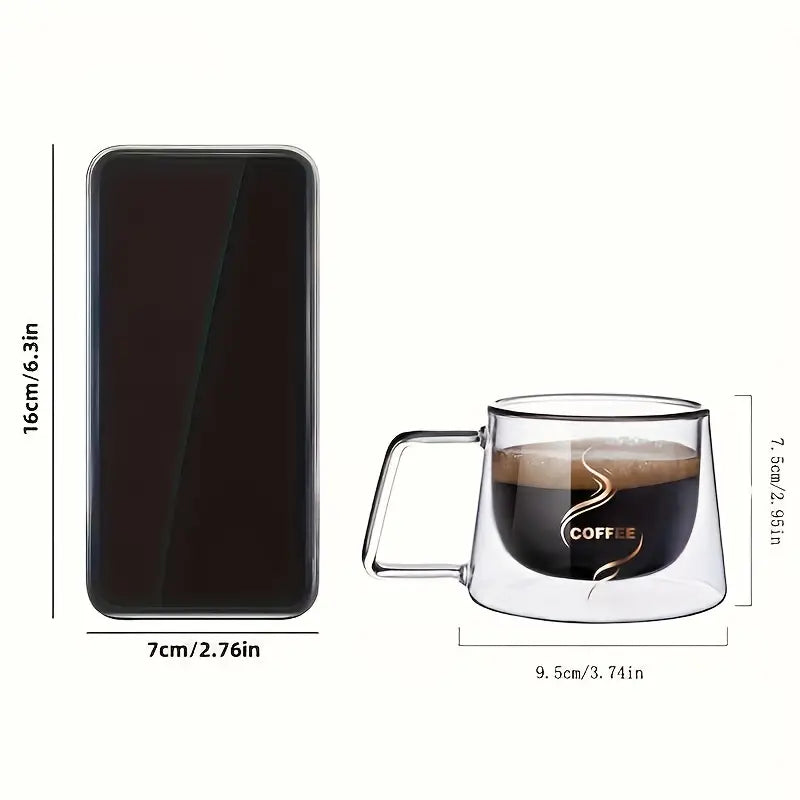 Glass Coffee Mugs, 200ml Double-Walled Espresso Coffee Cups, Heat Insulated Water Cups