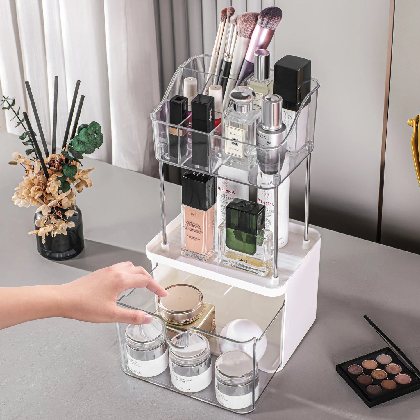 "Luxury 3-Tier Cosmetic & Skincare Organizer with Dustproof Cover"