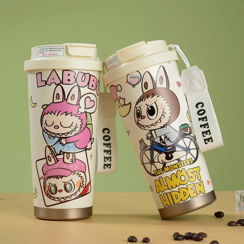 "Labubu Cute Cartoon Coffee Thermos – Leakproof Portable Travel Mug with Lid"