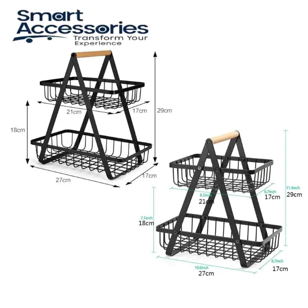2-Tier Countertop Fruit Basket Storage Vegetable Rack For Kitchen Black