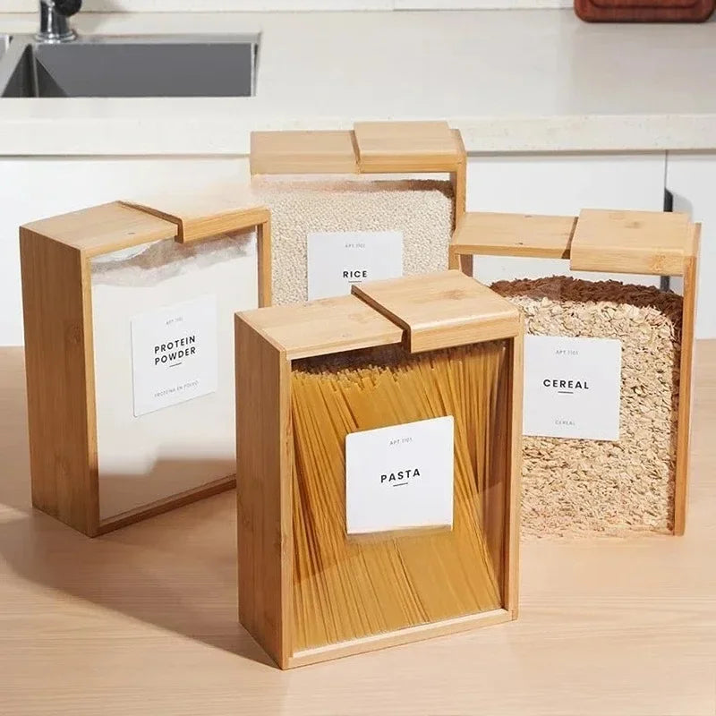 Natural Bamboo Grain Storage Box – Airtight Kitchen Organizer