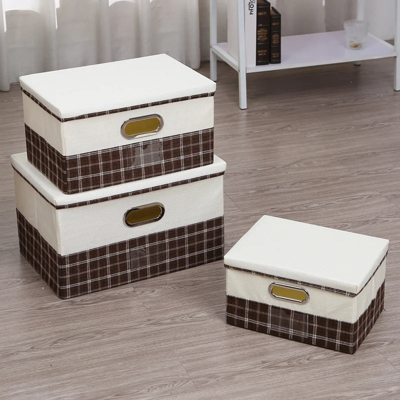 Elegant Foldable Storage Box with Lid – Checkered Design