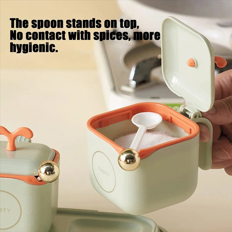 Elegant 3-Piece Spice Jar Set with Tray & Spoons – Airtight Kitchen Storage