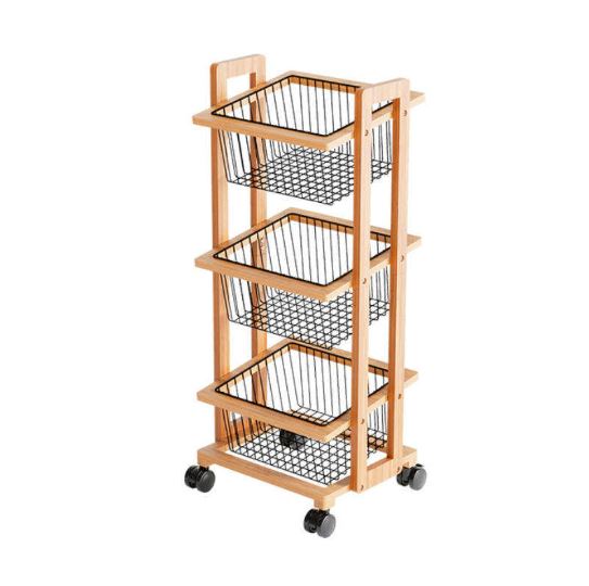 3-Tier Movable Wooden Storage Cart, Multi-Function Organizer for Home, Office, Kitchen, Bedside Snack Coffee Trolley