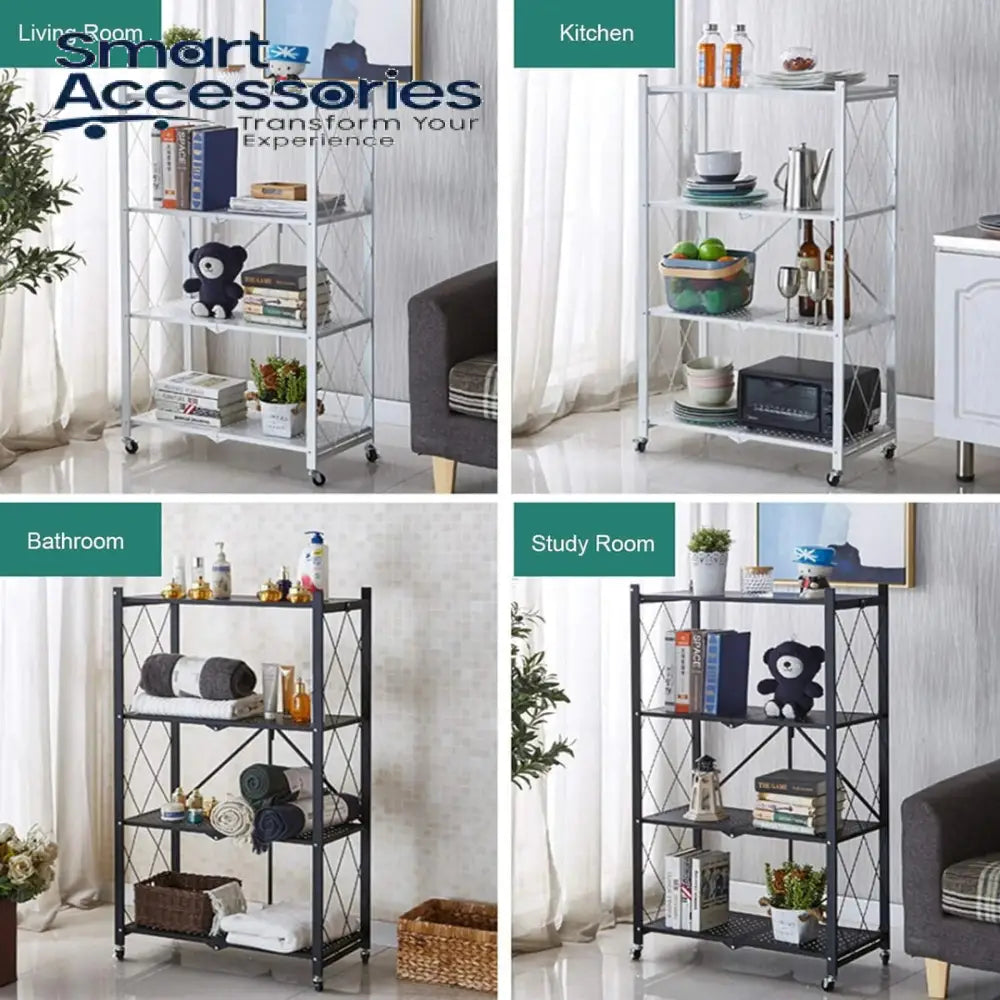 3 Layer Foldable Mobile Wheels Storage Cart