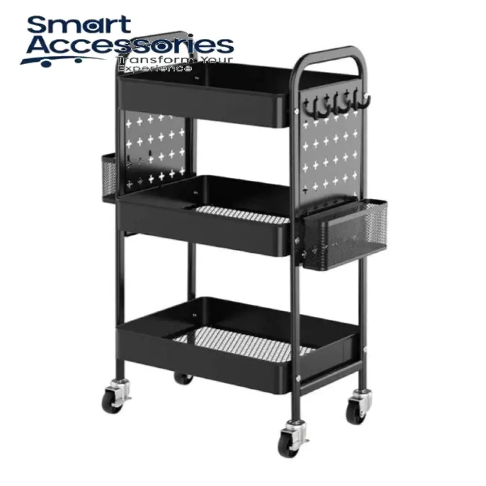 3 Tier Steel Trolley With Accessories Black