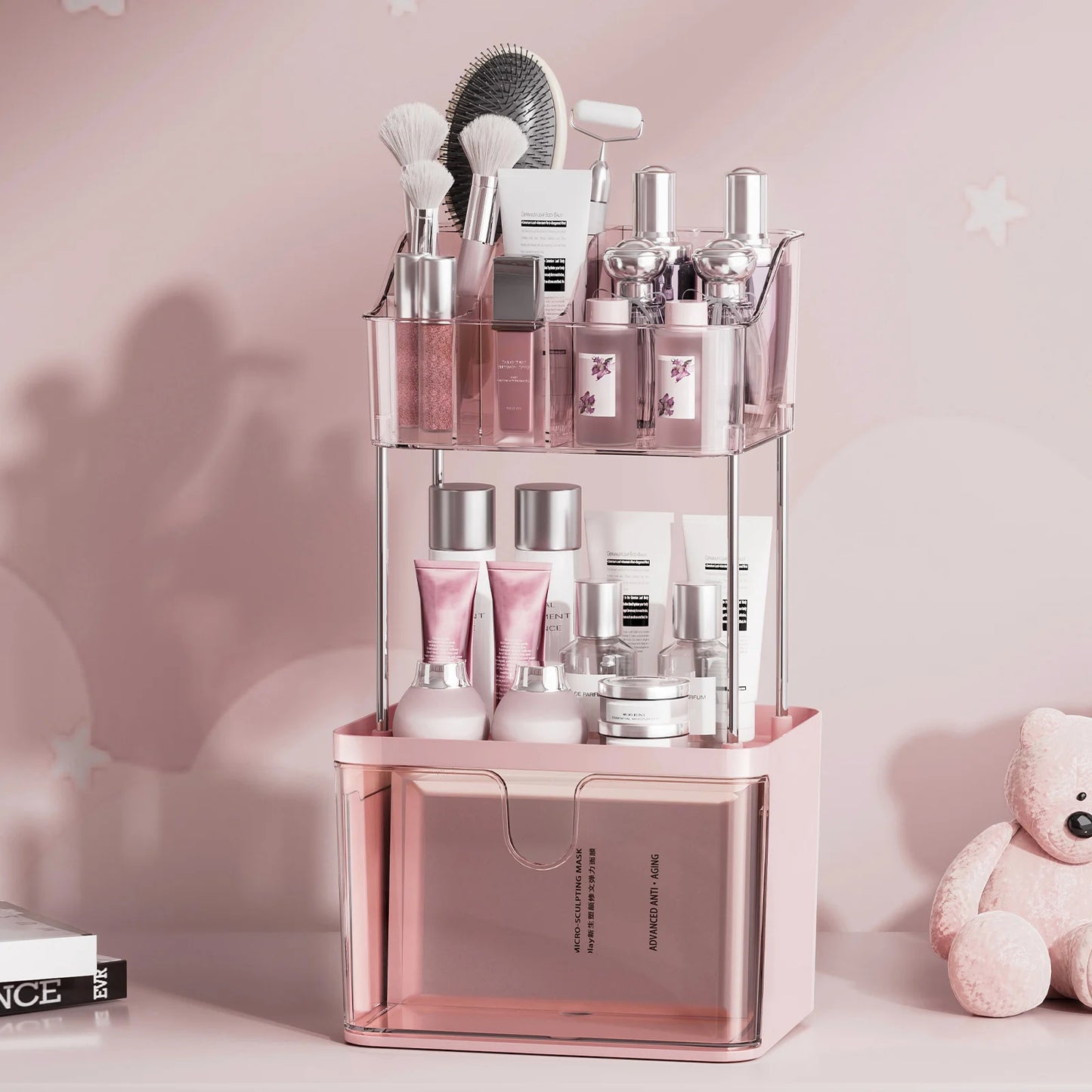 "Luxury 3-Tier Cosmetic & Skincare Organizer with Dustproof Cover"