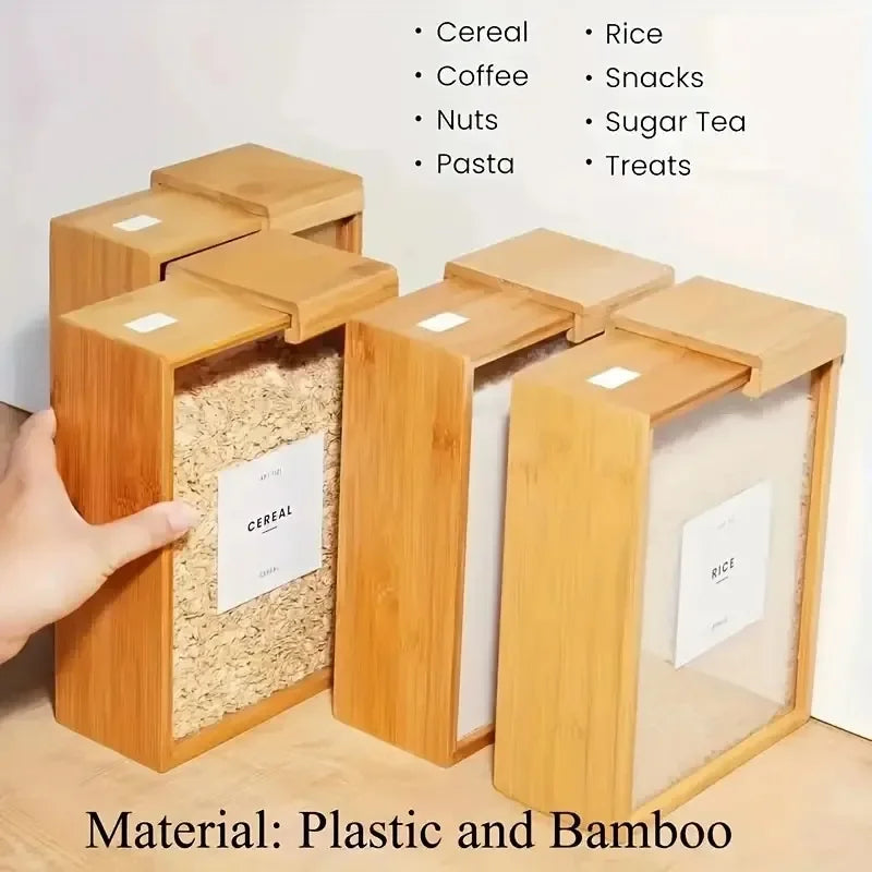 Natural Bamboo Grain Storage Box – Airtight Kitchen Organizer