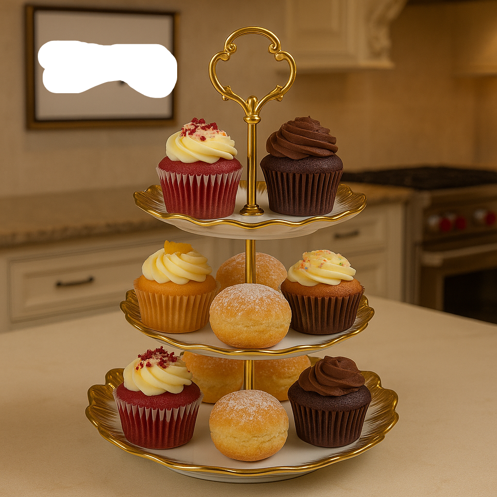 Ceramic 3-Tier Cake Stand – Foldable Dessert & Snack Display Tray