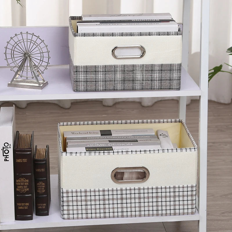 Elegant Foldable Storage Box with Lid – Checkered Design