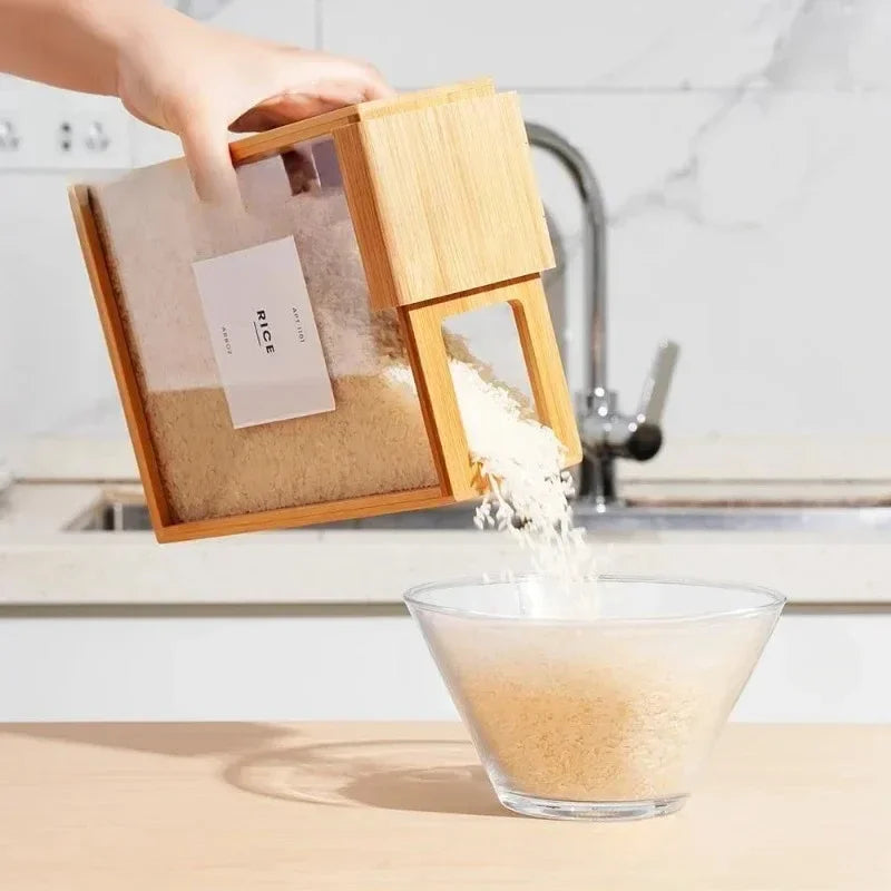 Natural Bamboo Grain Storage Box – Airtight Kitchen Organizer