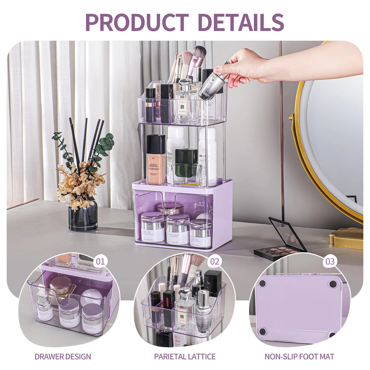 "Luxury 3-Tier Cosmetic & Skincare Organizer with Dustproof Cover"
