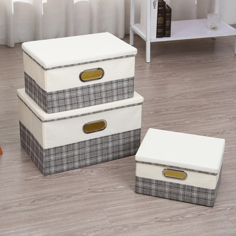 Elegant Foldable Storage Box with Lid – Checkered Design