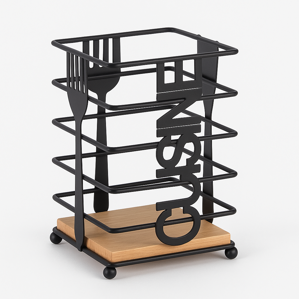 Modern Metallic & Oak Square Spoon Holder