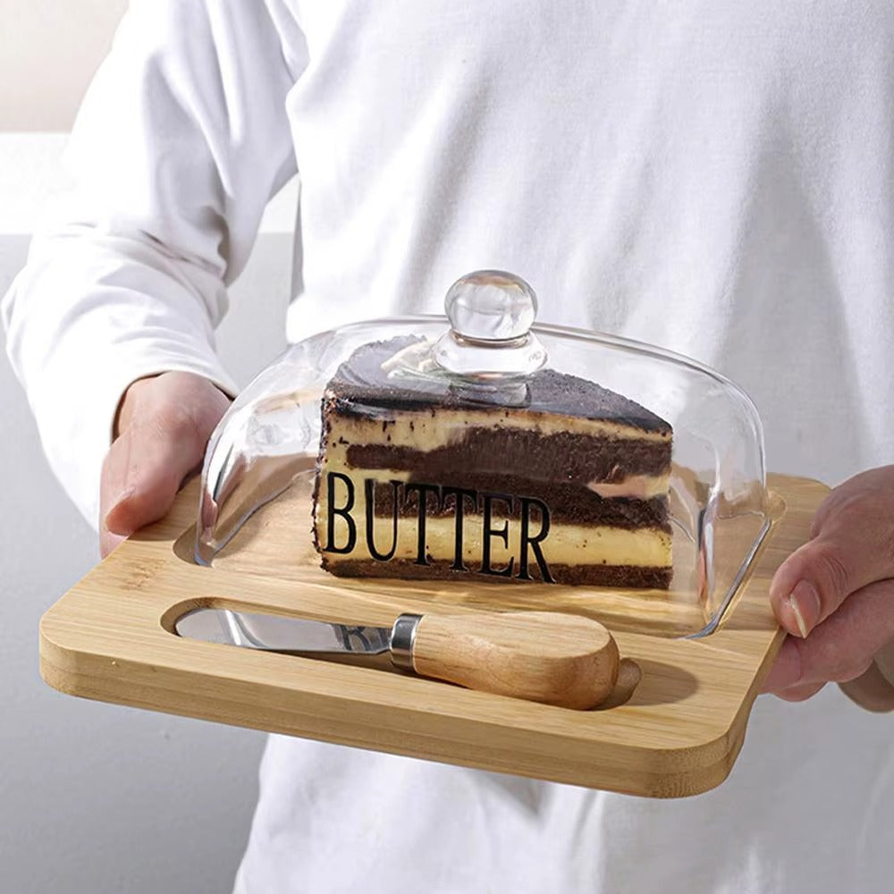 Stylish Wooden Butter Plate With Knife