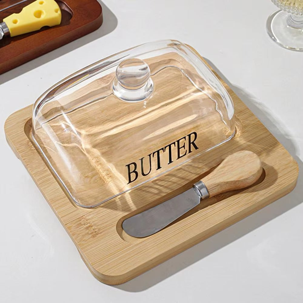 Stylish Wooden Butter Plate With Knife