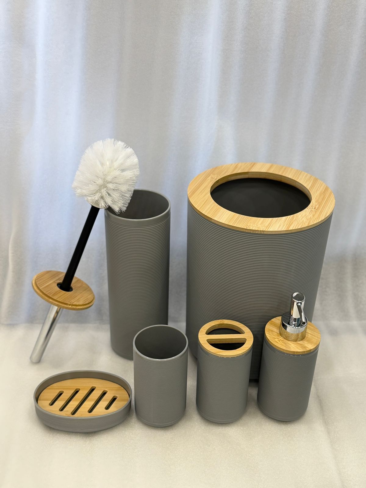 Premium Grey 6 Pcs Bathroom Accessories Set – Modern Minimalist Style