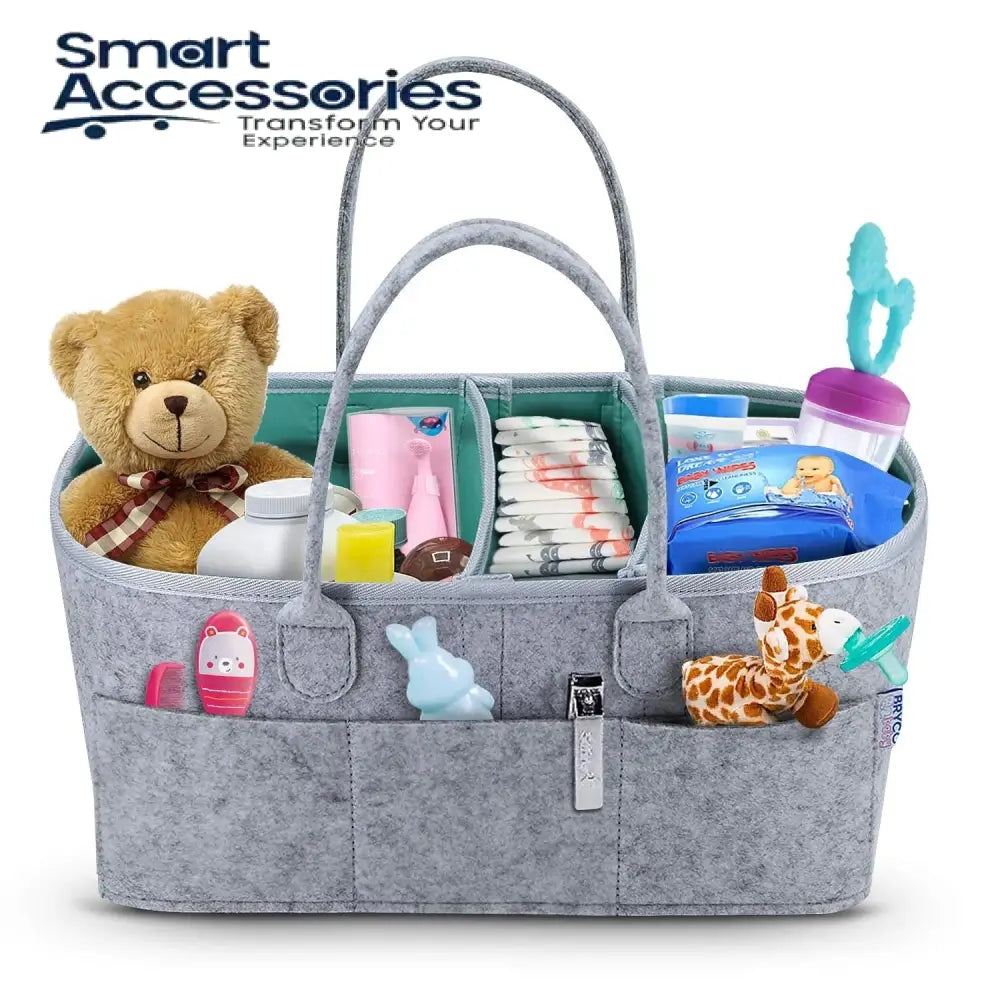 Baby Diaper Caddy Organizer Foldable Felt Storage Bag With Multi Pockets