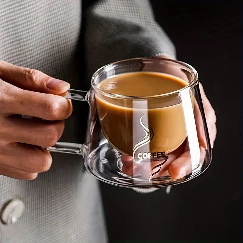 Glass Coffee Mugs, 200ml Double-Walled Espresso Coffee Cups, Heat Insulated Water Cups