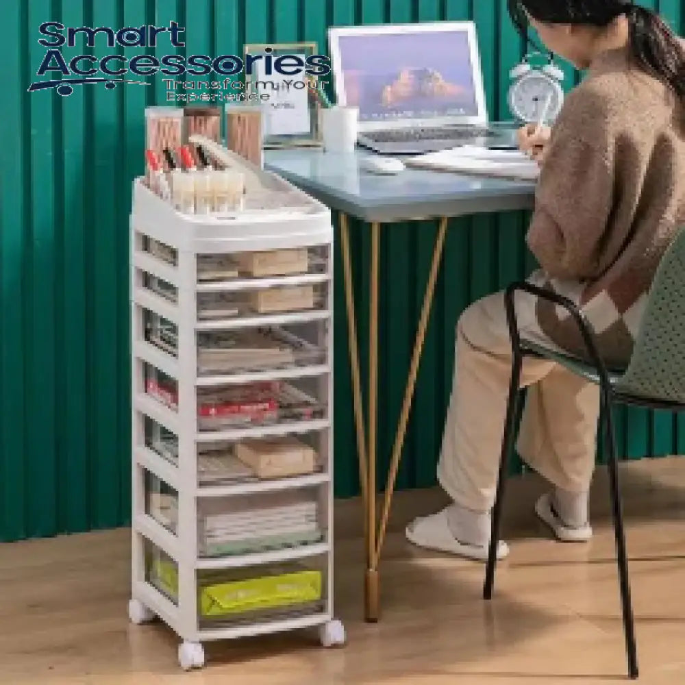 Cosmetic Organizer Cart With Handle And Lockable Wheels