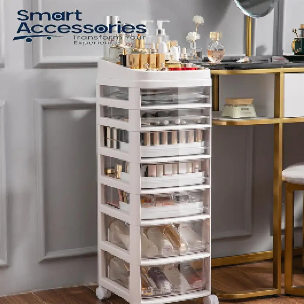Cosmetic Organizer Cart With Handle And Lockable Wheels