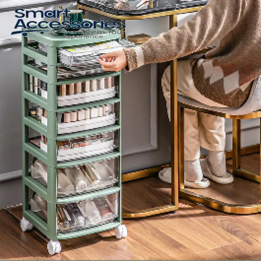 Cosmetic Organizer Cart With Handle And Lockable Wheels