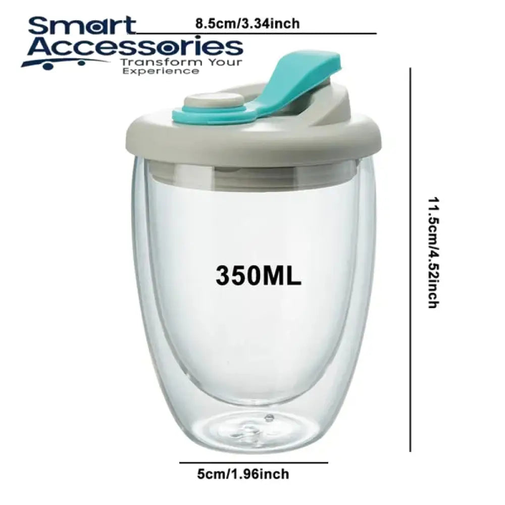 Double Layer Travel Glass Mug With Lid