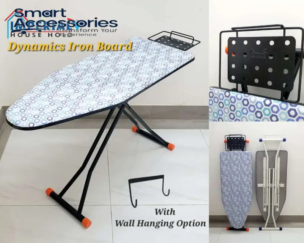 Foldable Deluxe Ironing Board With Big Steam Iron Station Holder