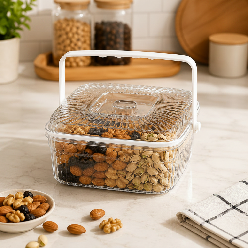 Portable Crystal-Clear Food Storage Container With Handle