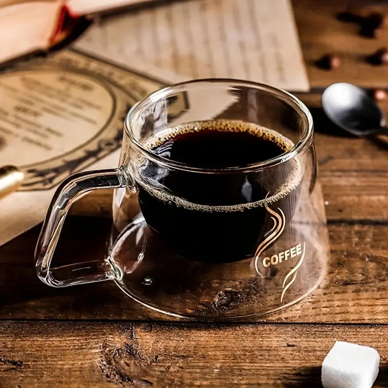 Glass Coffee Mugs, 200ml Double-Walled Espresso Coffee Cups, Heat Insulated Water Cups