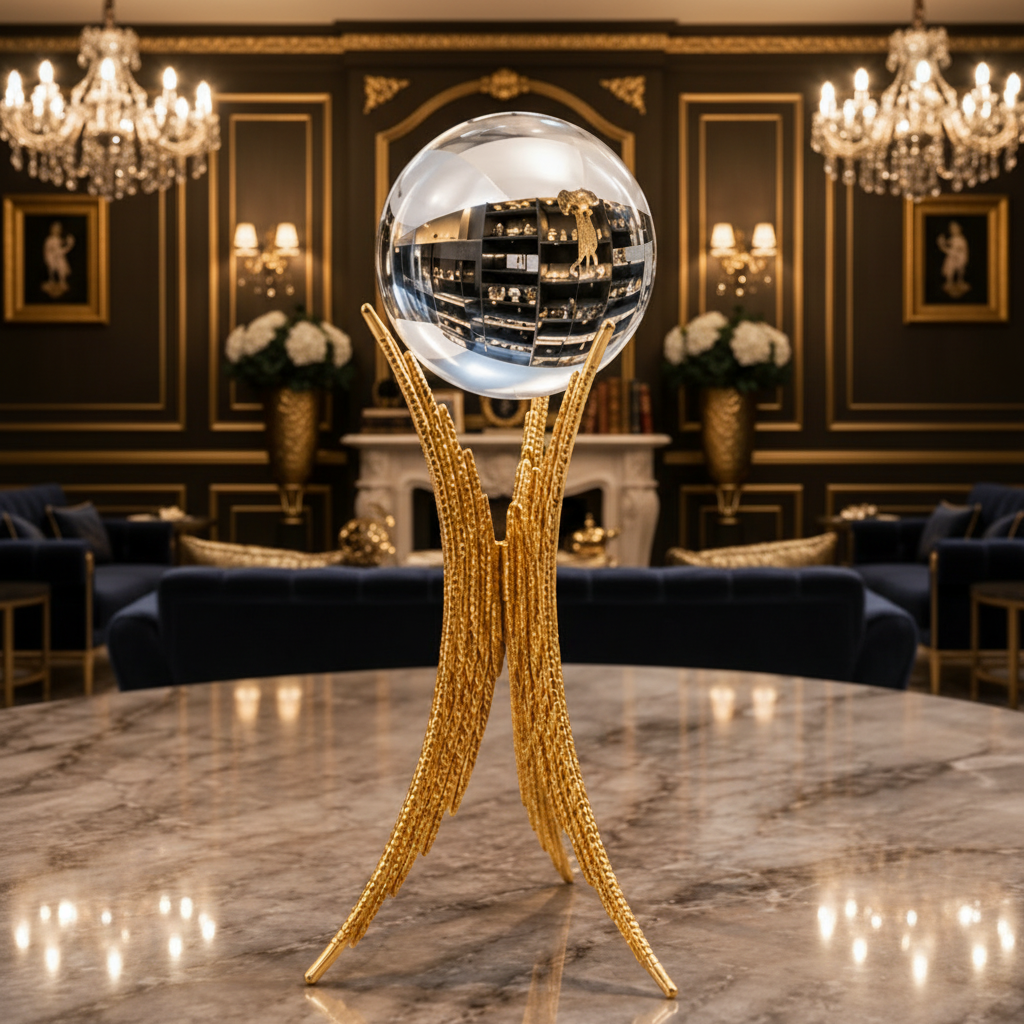 Crystal Orb With Gold Metal Display Stand