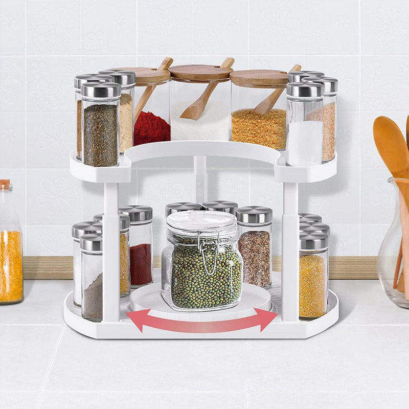 2 Tier Adjustable Rotating Spice Rack Organizer