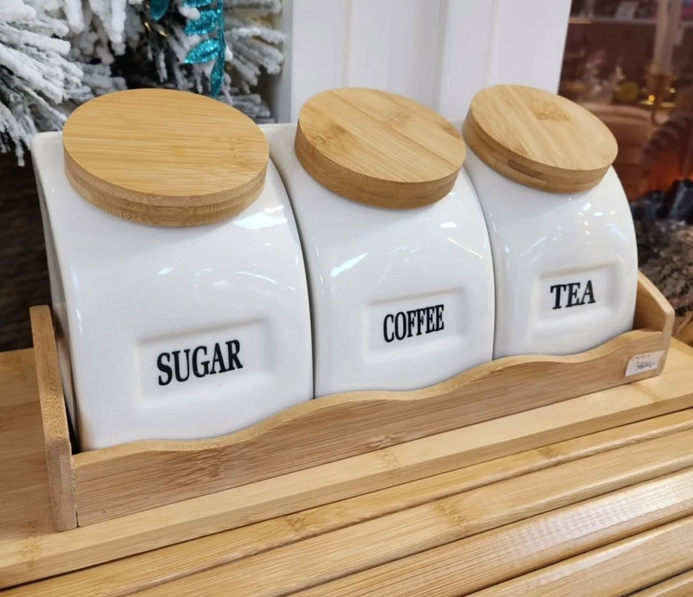 3Pcs Bamboo Jars Set With Stand