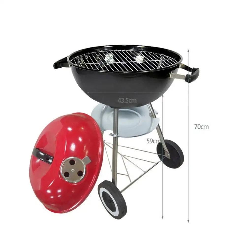 Charcoal BBQ Grill, Smoker Grill For Outdoor Cooking Camping Kettle Grill With Lid & Wheels
