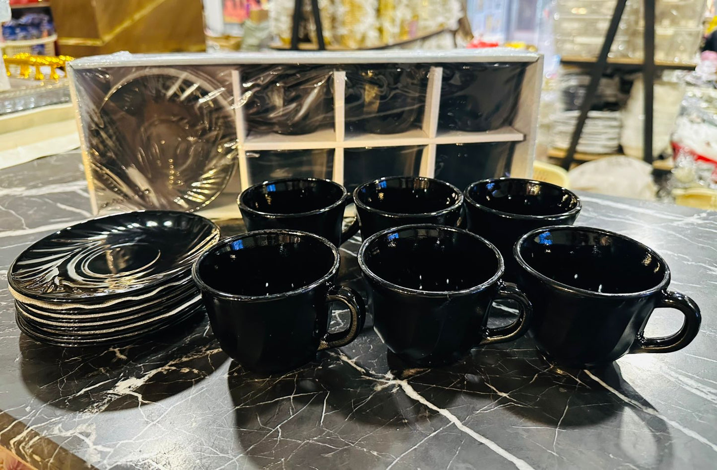 Luxury Opal Glass Ware Imported Saucer And Cup Set (6Pcs)
