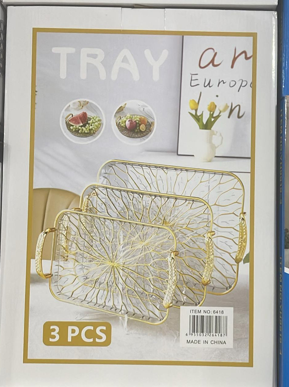 Modern Luxurious Glass Serving Tray 3 Pieces Set