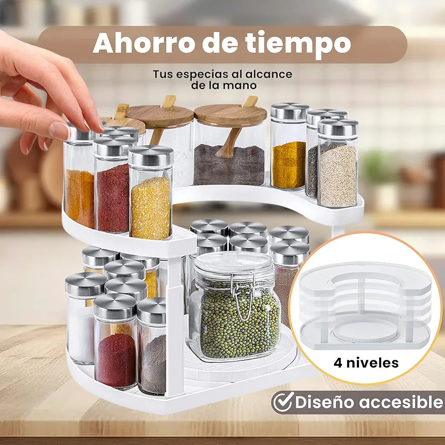 2 Tier Adjustable Rotating Spice Rack Organizer