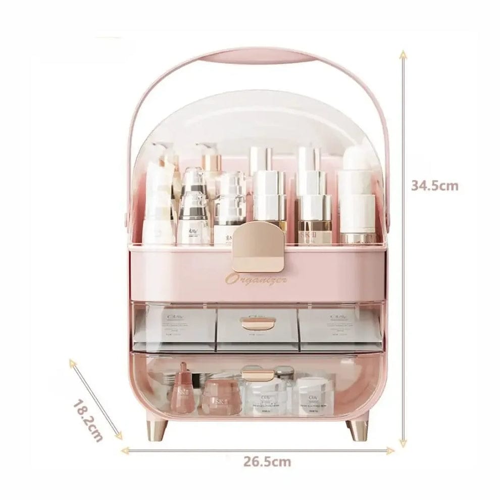 Premium Layered waterproof Cosmetics Organizer Box With Dustproof Dome And Drawers