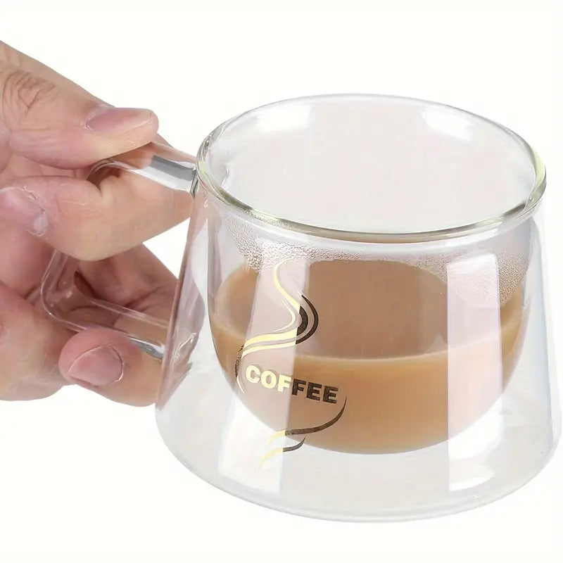 Glass Coffee Mugs, 200ml Double-Walled Espresso Coffee Cups, Heat Insulated Water Cups