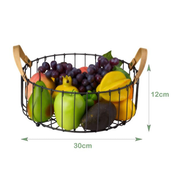 Black Metal Wire Binca Round Fruit & Vegetables Basket