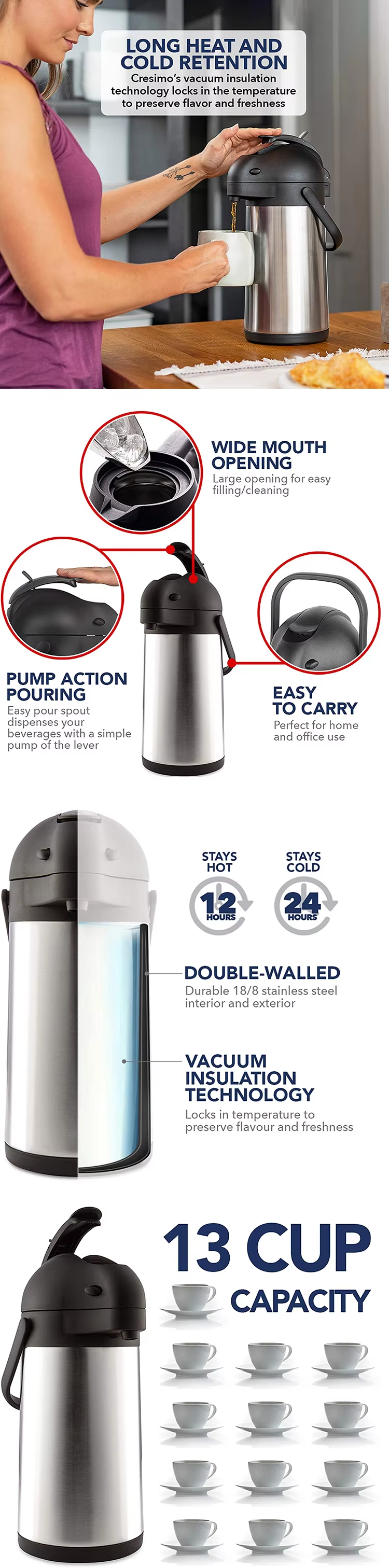 Insulated Premium Stainless Steel Airpot Thermos