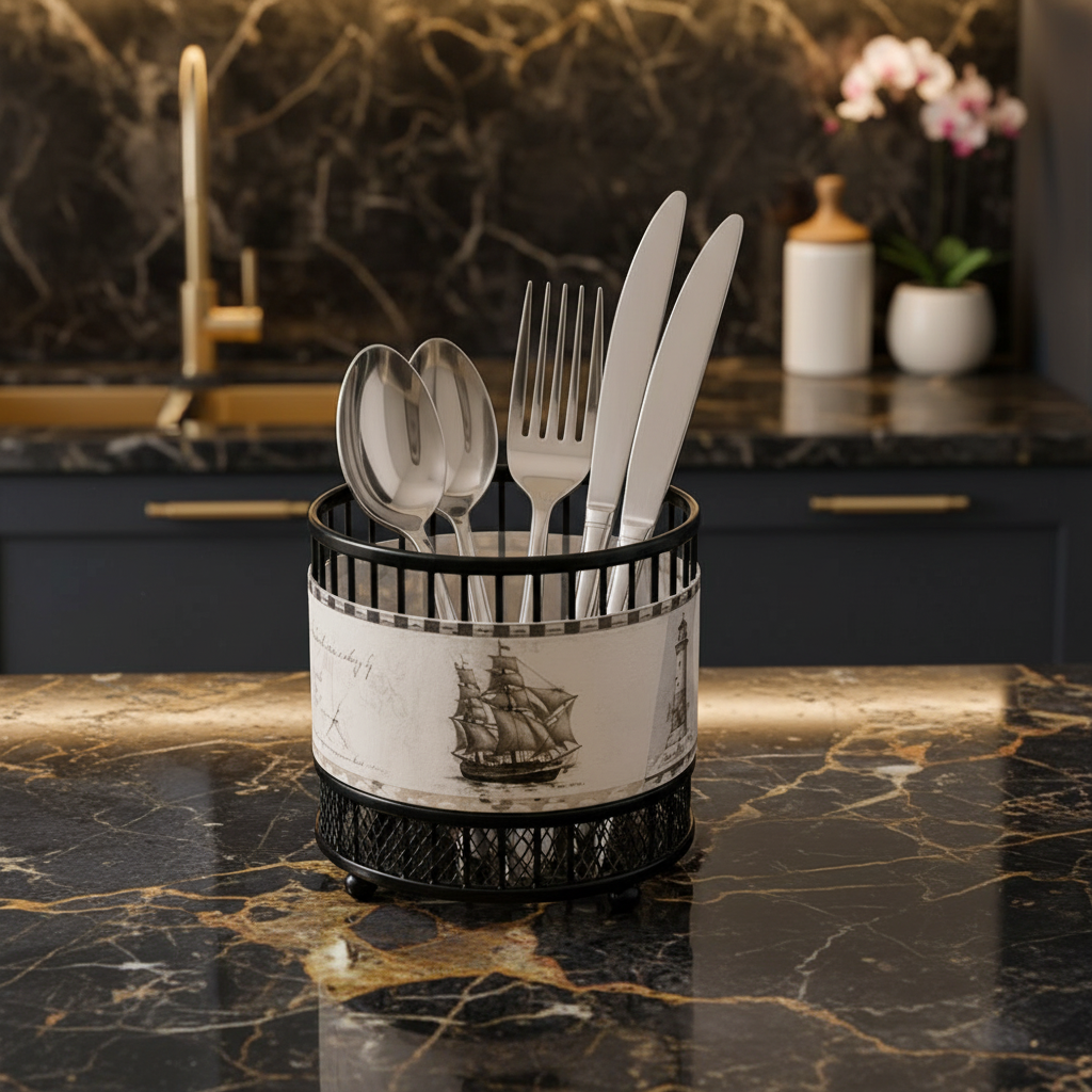 Round Metal Spoon & Cutlery Holder