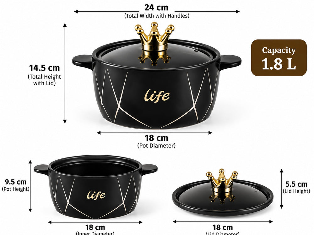 Royal Crown Ceramic Cooking Pot, Luxury Crown Lid Ceramic Pot