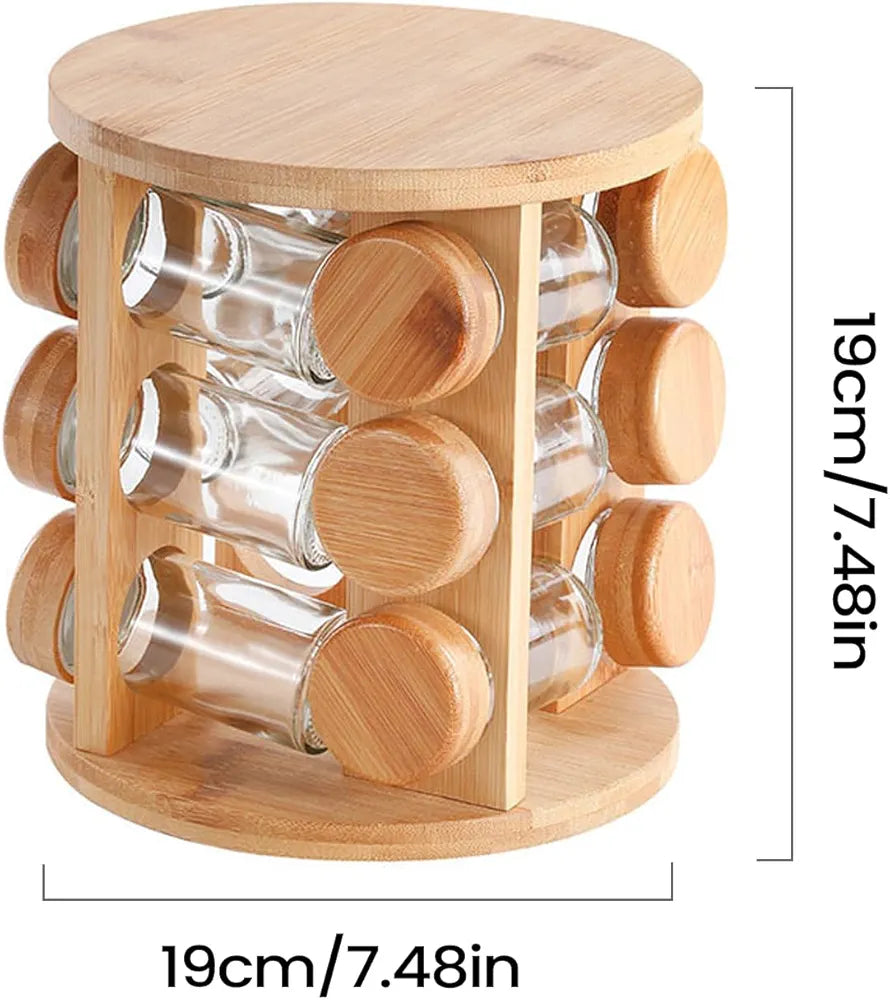 8Pcs Rotating Wooden Spice Organizer Rack