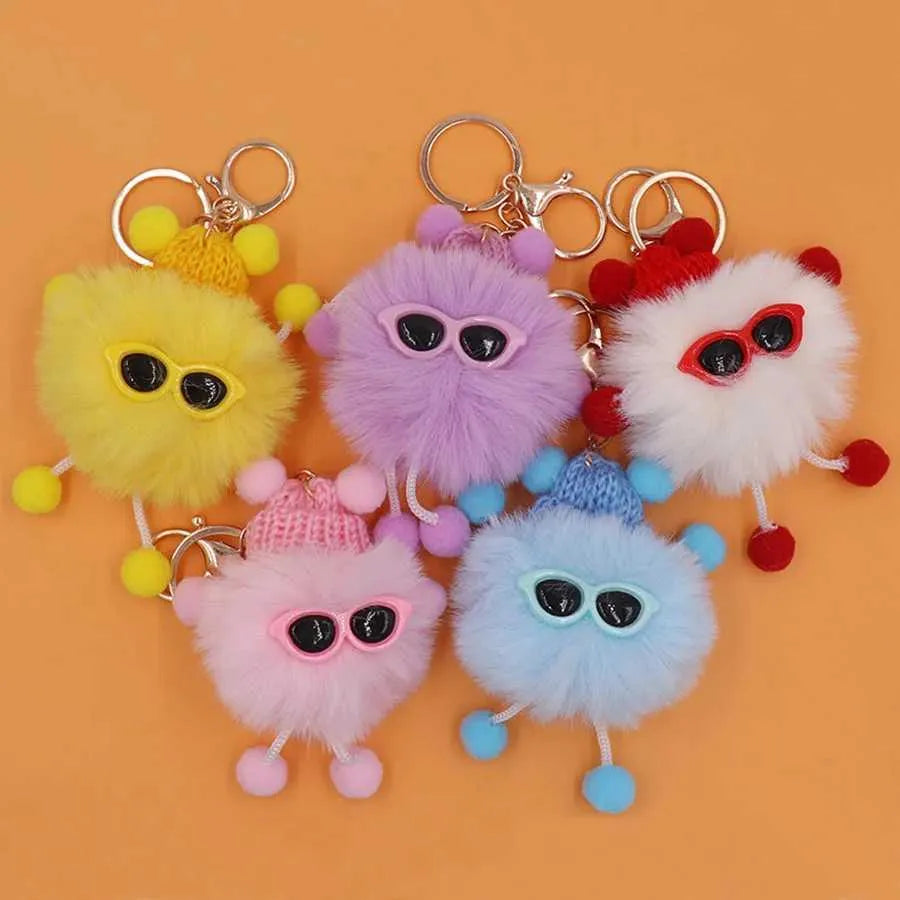 Colourful Cute Fox Ears Plush Ball Keychain