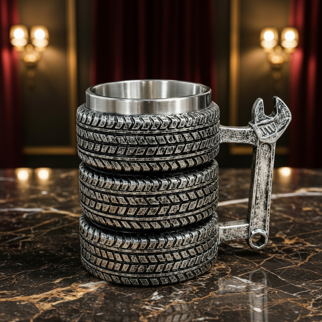 Mechanic Tire Metal Coffee Mug With Wrench Handle Stainless Steel