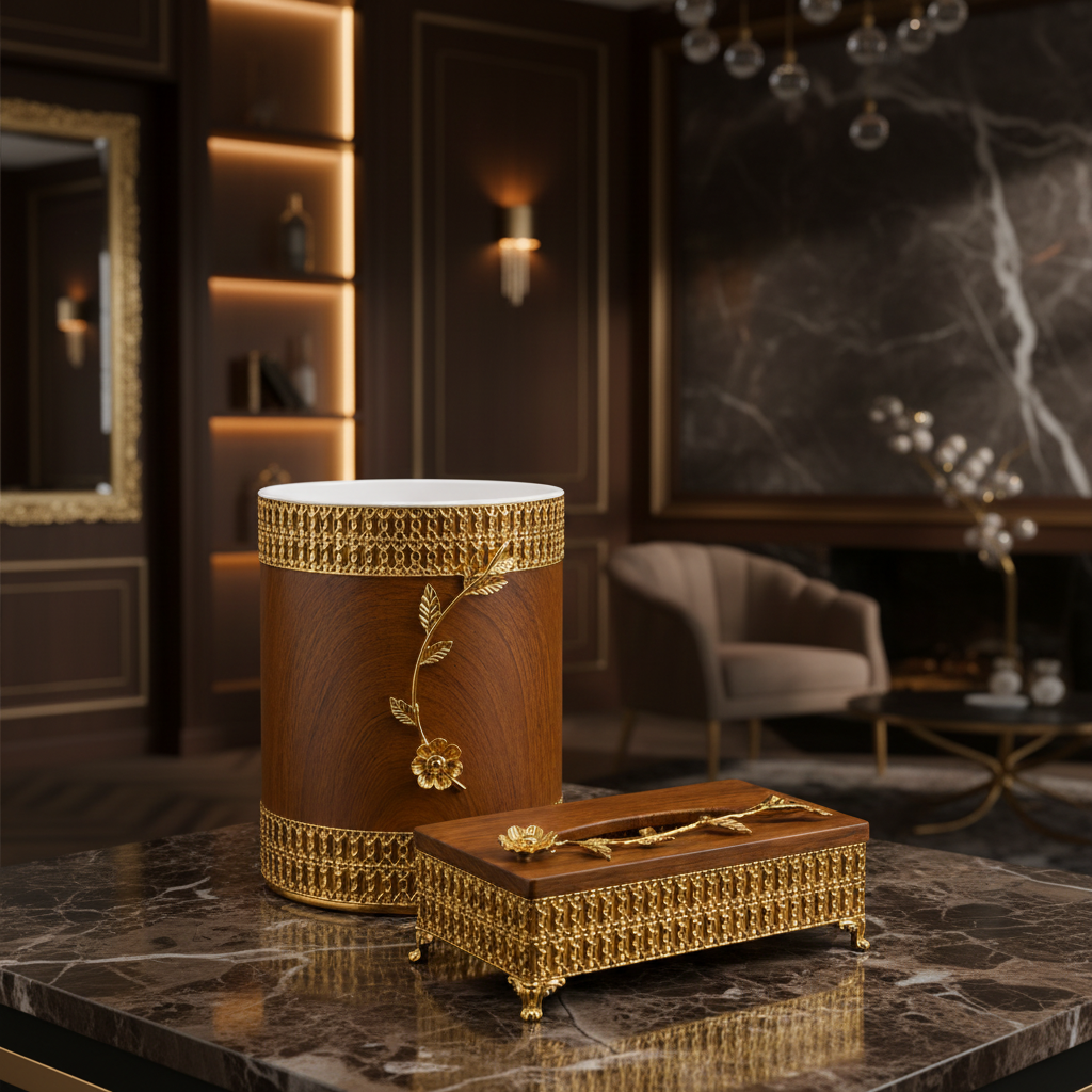 Luxury Premium Decorative Tissue Box & Trash Bin Set